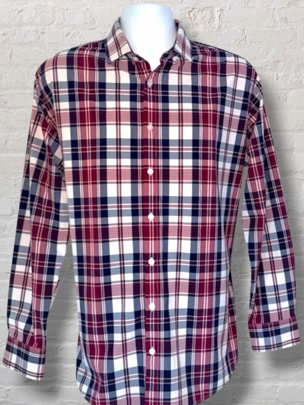 Mizzen+Main Leeward Antimicrobial Dress Shirt Men’s L Dark Red Plaid Performance